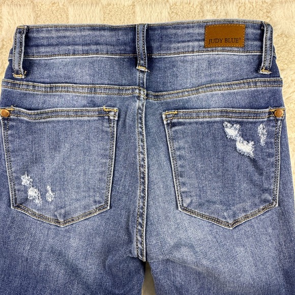 Judy Blue Womens Distressed Skinny Jeans Frayed Hem Medium Wash - Picture 13 of 14